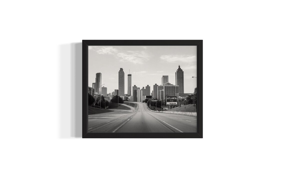 Atlanta Georgia Skyline Highway Black and White Cityscape Wall Art