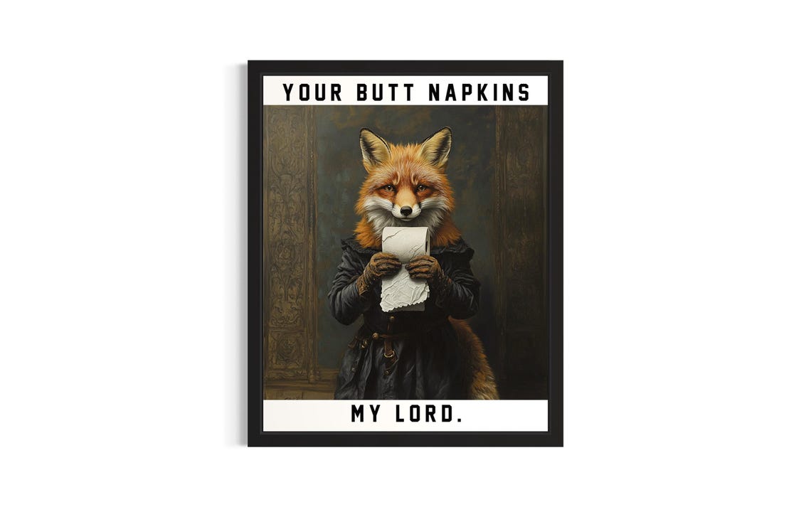 Red Fox Butt Napkins Animals Poster Art Print Restroom Wall Original Painting Artwork Decor