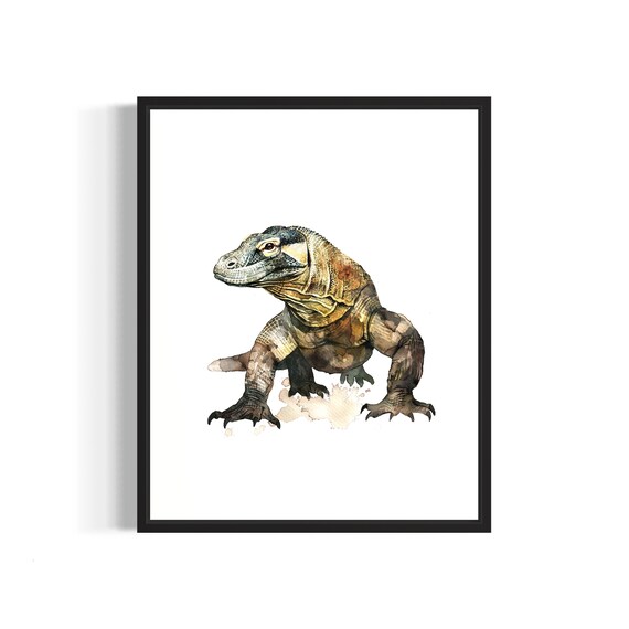 Komodo Dragon Watercolor Art Print Poster Animal Painting Wall Art Decor