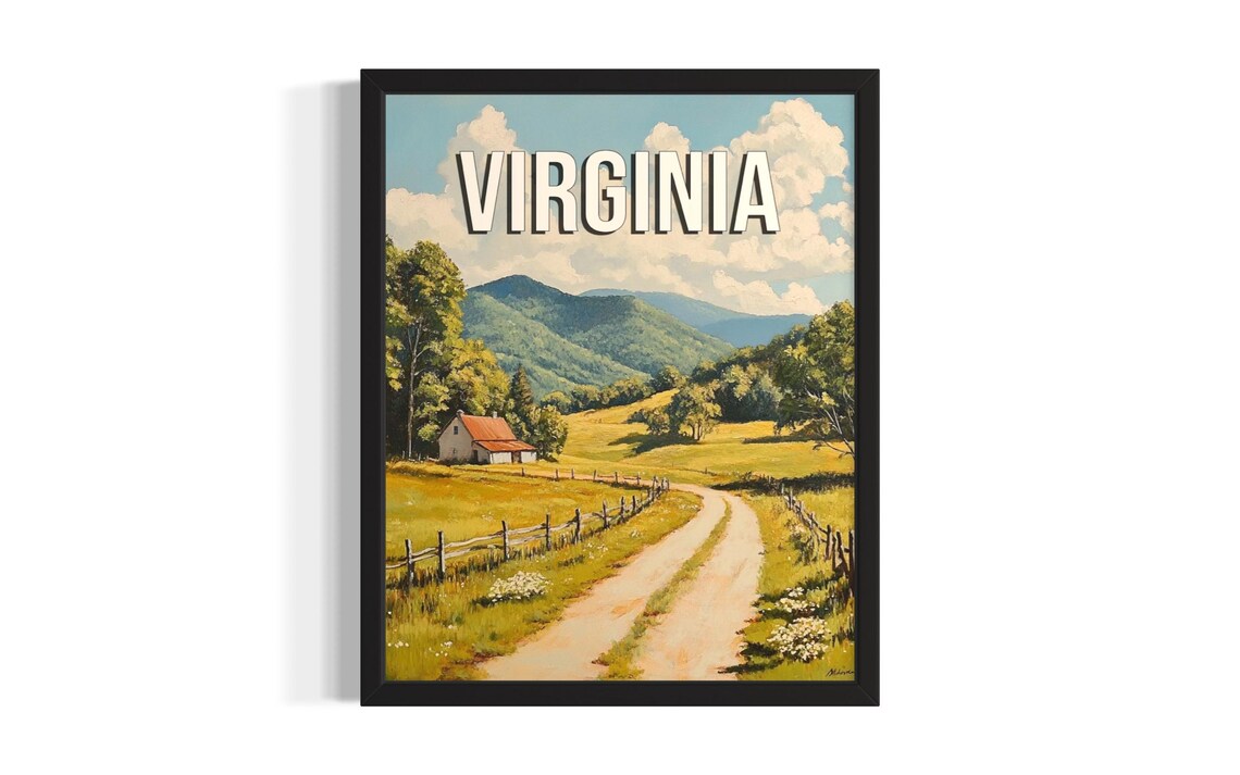 Virginia Summer Countryside Farmhouse Rolling Hills Travel Poster