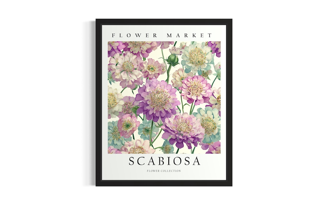 Flower Market Scabiosa Bloom Art 3D Paper Flower Collection Poster