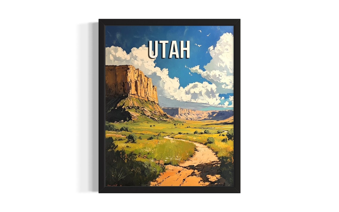 Utah Summer Red Rock Cliffs Mesa Desert Trail Vintage Poster