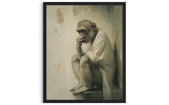 Monkey Animal Restroom Poster Art Print Bathroom Wall Original Painting Artwork Decor