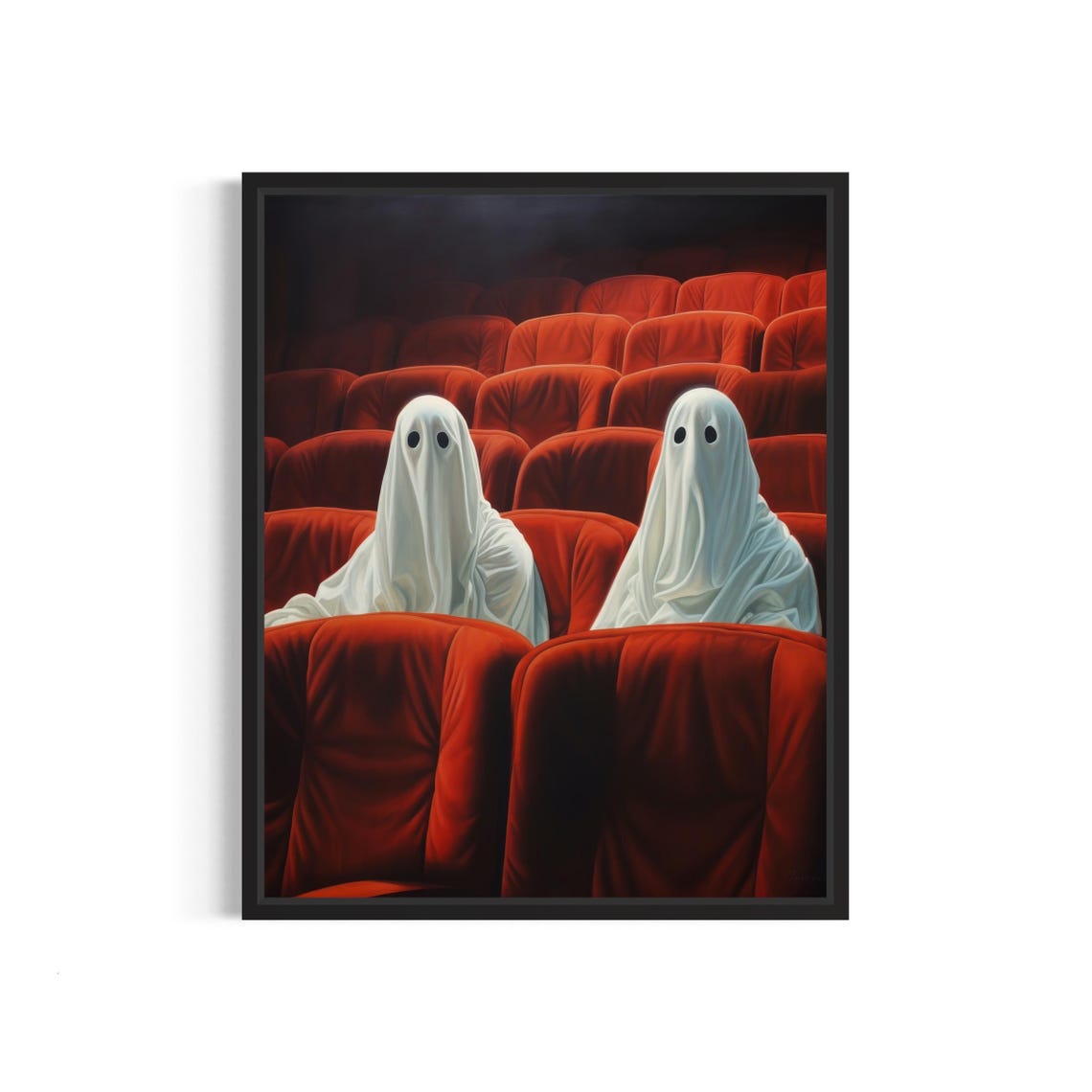 Two Ghosts in Red Velvet Cinema Seats Spooky Halloween Night Poster