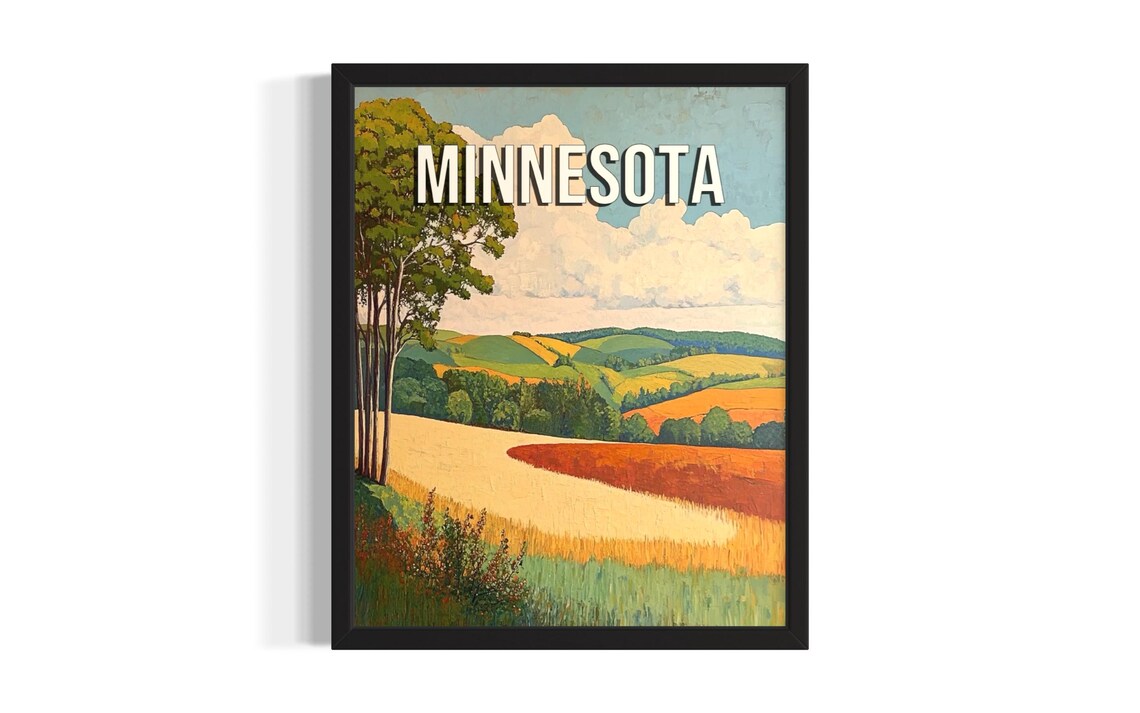 Minnesota Rolling Farmland Golden Fields Autumn Harvest Art Poster
