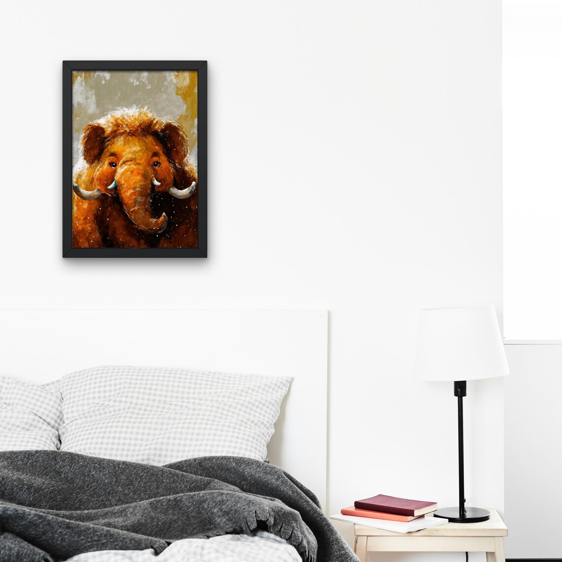 Cute Baby Woolly Mammoth Portrait Warm Tones Prehistoric Art Poster - Image 3