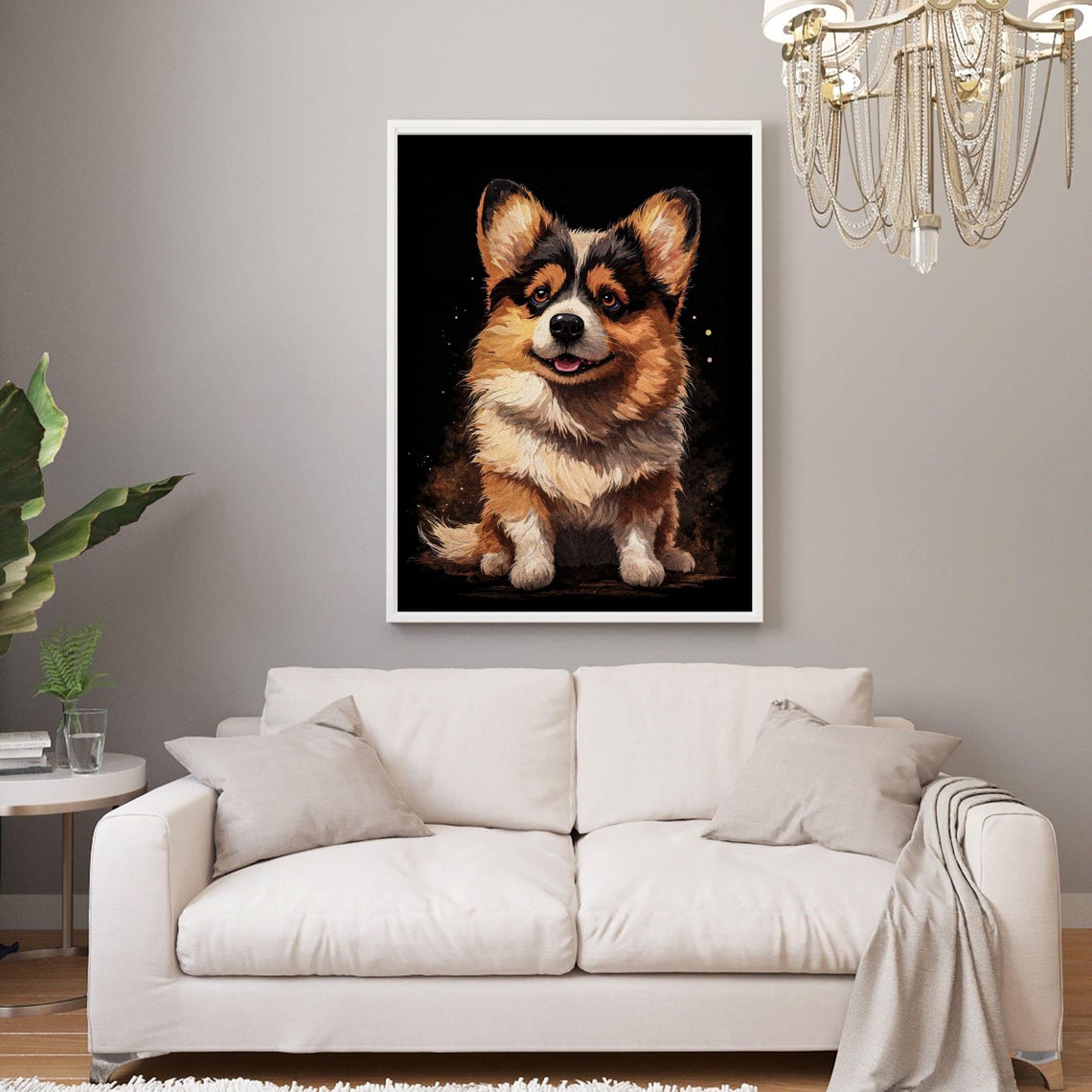 Smiling Tri Color Welsh Corgi Black Background Dog Portrait Poster - Image 3