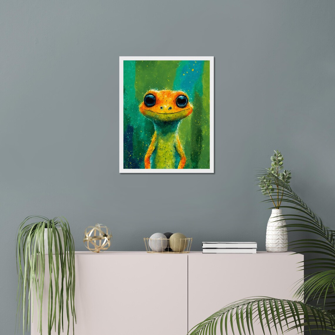 Cute Orange Gecko Big Eyes Portrait Colorful Reptile Kids Poster - Image 4