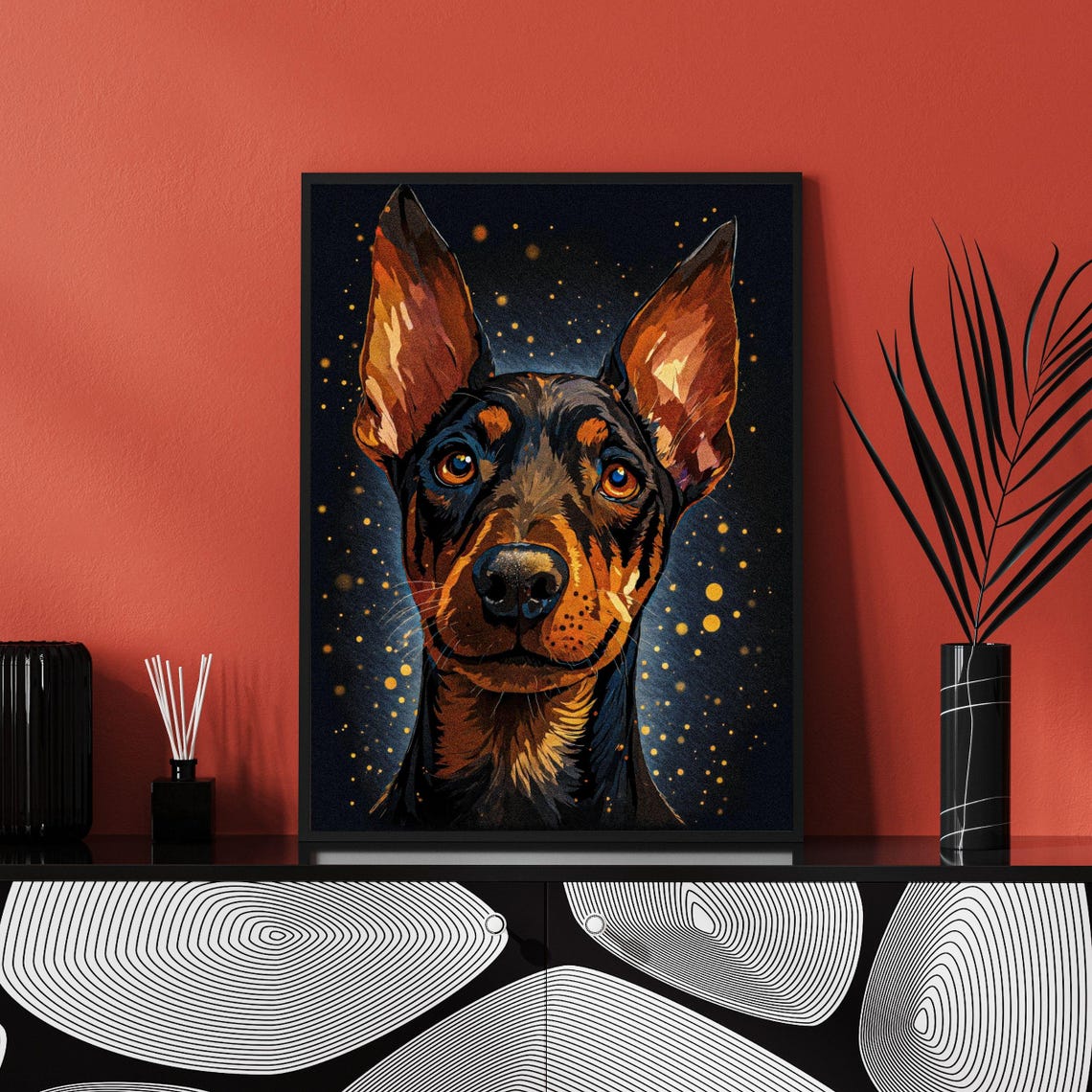 Doberman Pinscher Portrait Starry Night Black and Tan Wall Art - Image 2