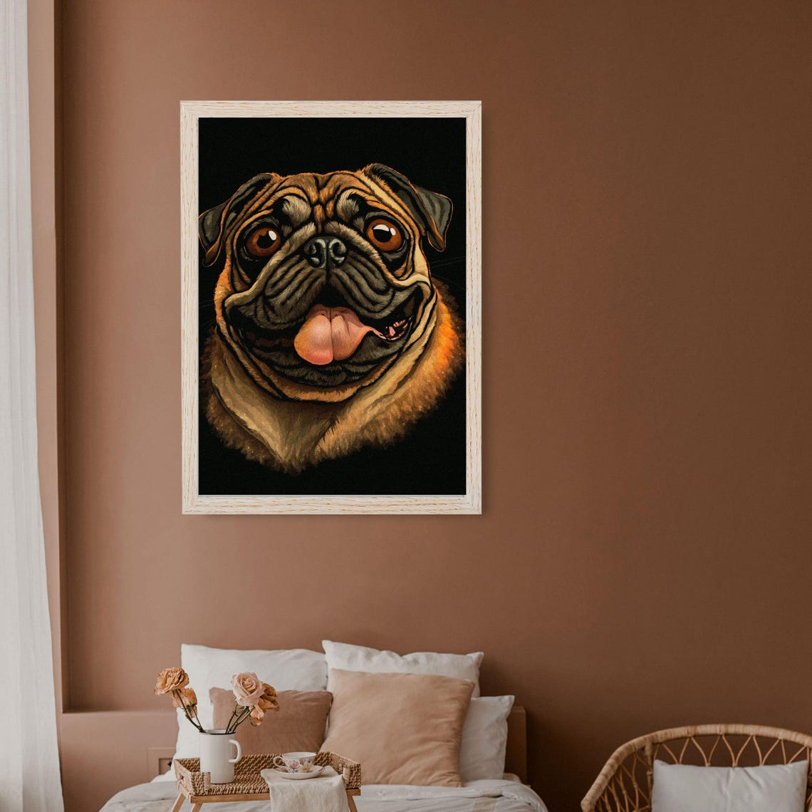 Goofy Happy Pug Tongue Out Black Background Dog Portrait Poster - Image 4