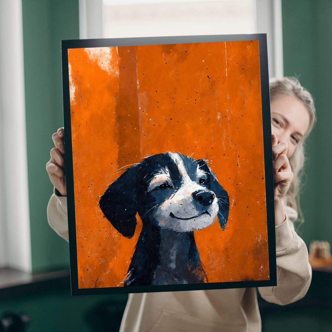 Happy Beagel Dog Art Print Smiling Puppy Painted Portrait Playful Happy Art Kids Room Decor Pet Wall Art Dog Lover Gift 8x10 24x36