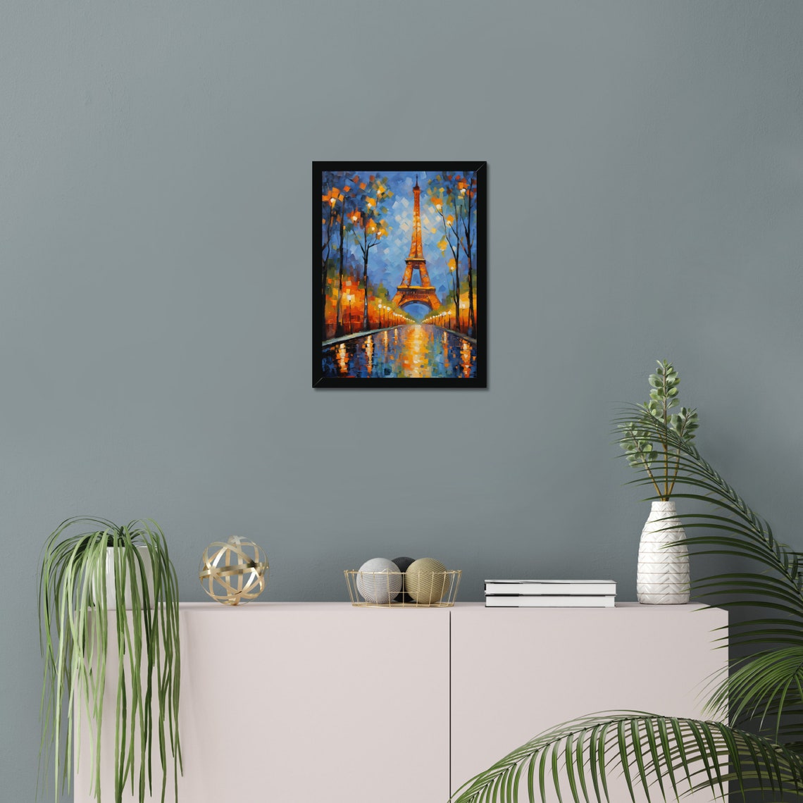 Eiffel Tower Paris Night Lights Impressionist Oil Painting City Poster - Image 3