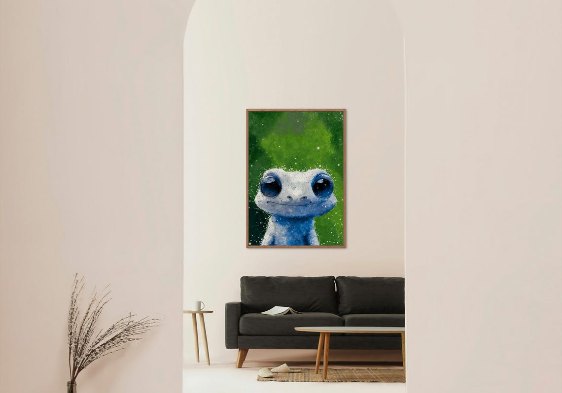Blue Gecko Portrait Art Print Big Eye Reptilian Portrait Cute Lizard Wall Art Kids Room Decor Unique Animal Gift 8x10 24x36 Girls Room - Image 2