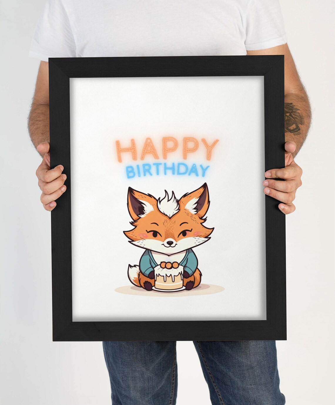 Happy Birthday Cute Fox Cake Party Kids Room Birthday Gift Art Poster - Image 4