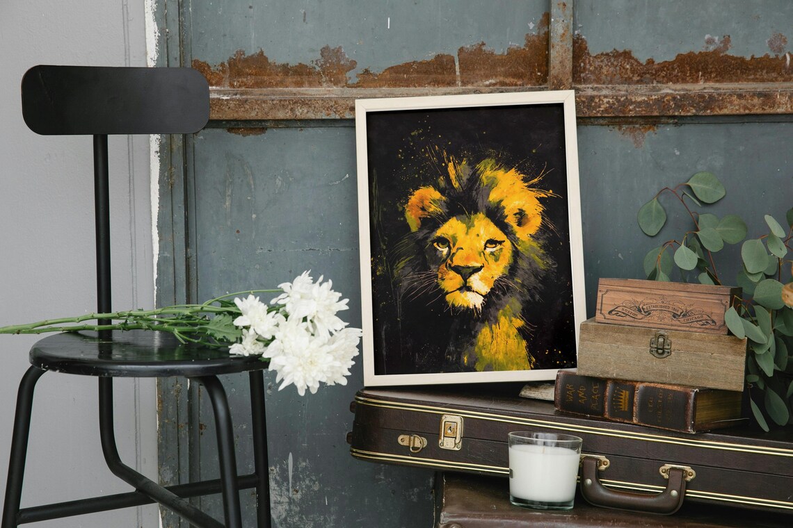 Regal Lion Portrait Golden Mane Black Background Majestic Wildlife Poster - Image 4