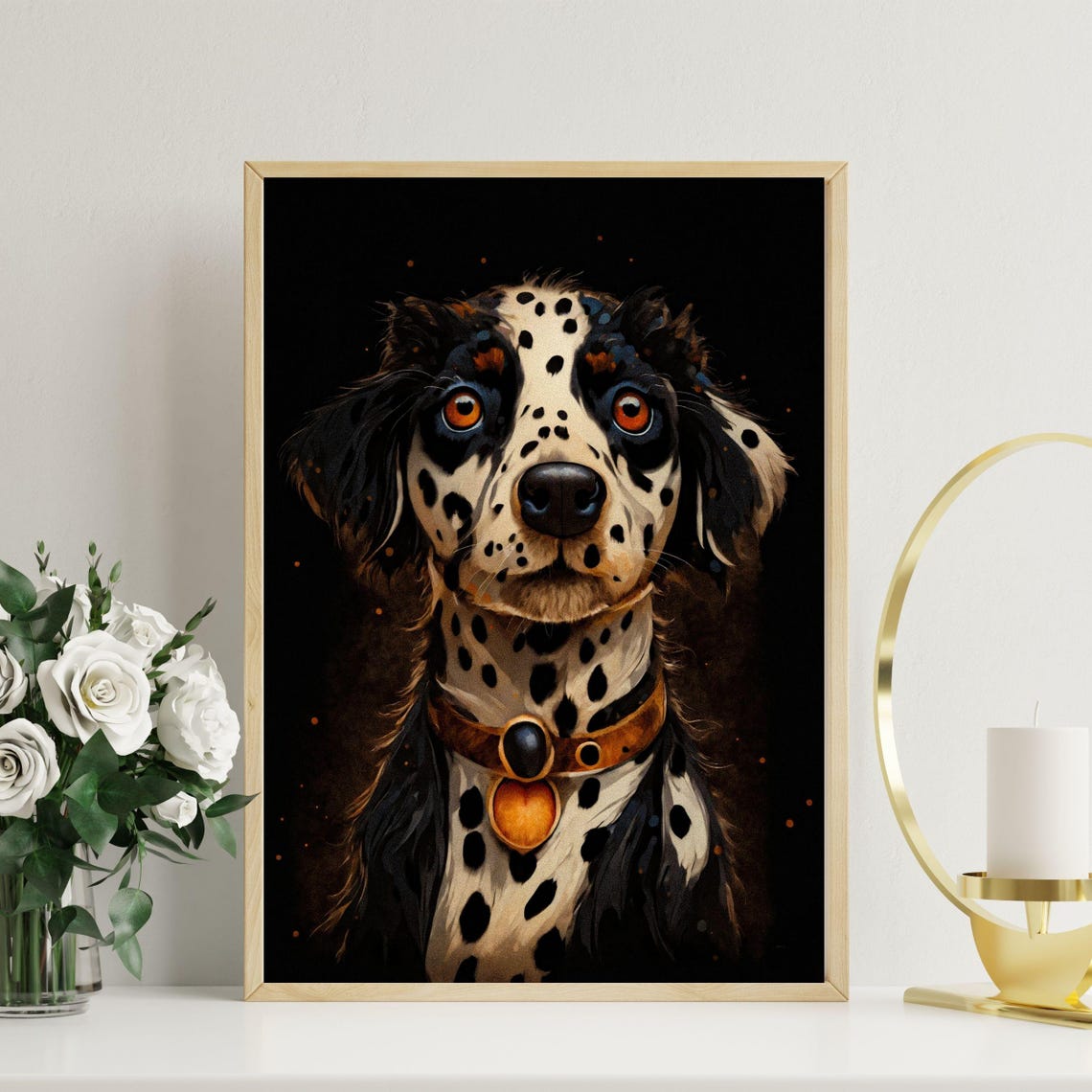 English Setter Portrait Black And White Spotted Dog Art Dalmatian Pet Portrait Hunting Dog Wall Art Amber Eyes Print Modern Dog Memorial - Image 2