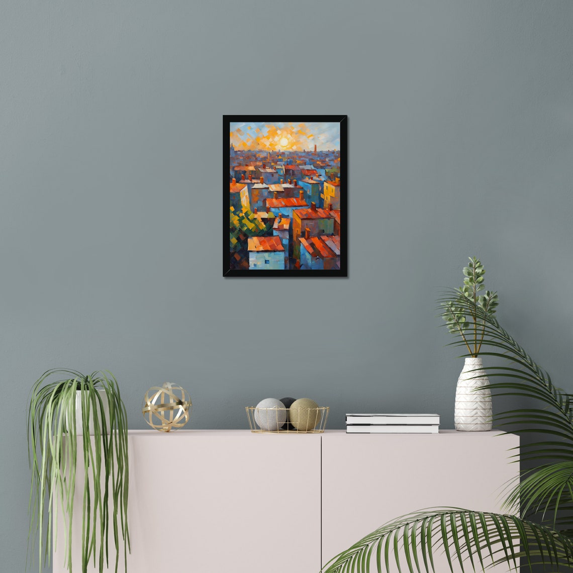 Colorful Old Town Rooftops Sunset Aerial European Cityscape Art Poster - Image 2