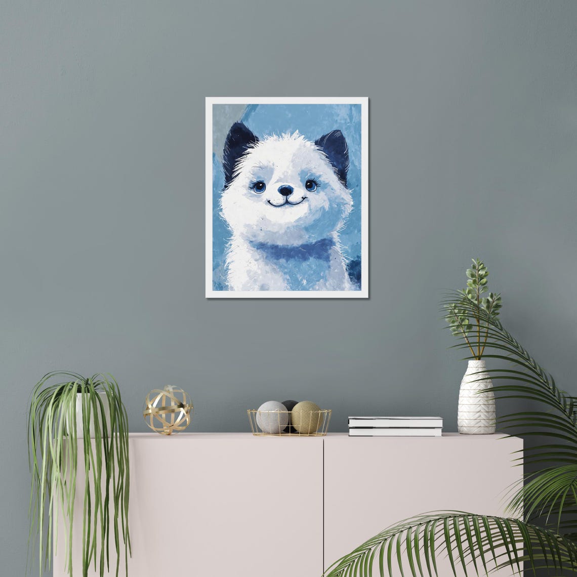 Fluffy White Samoyed Puppy Portrait Blue Background Cute Dog Poster - Image 3
