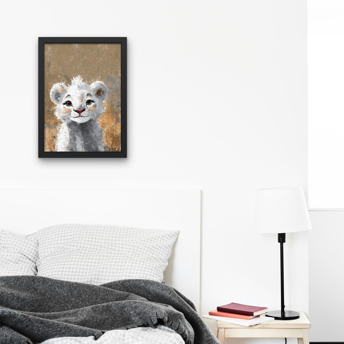 Adorable White Lion Cub Portrait Watercolor Safari Nursery Poster - Image 2