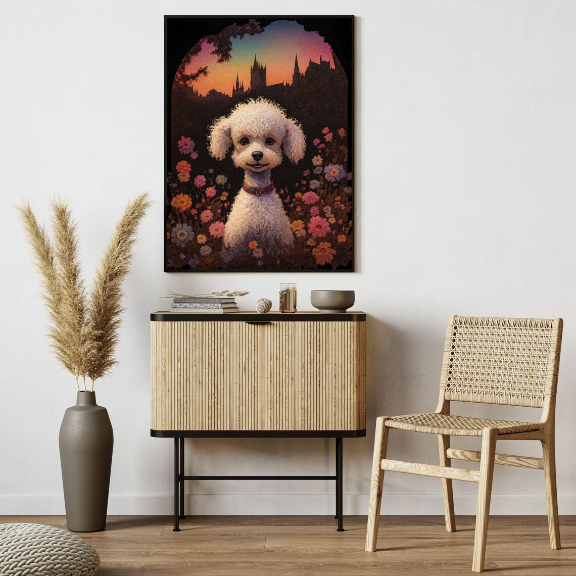 White Toy Poodle Flower Garden Fairytale Castle Dog Portrait Poster - Image 5
