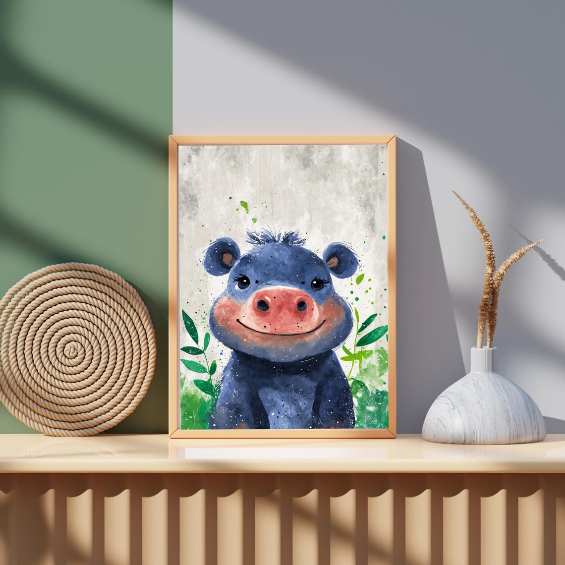 Violet Baby Hippo Art Print Cute Hippopotamus Portrait Jungle Animal Art Kids Room Decor Nursery Wall Art Animal Lover Gift 8x10 24x36 - Image 3