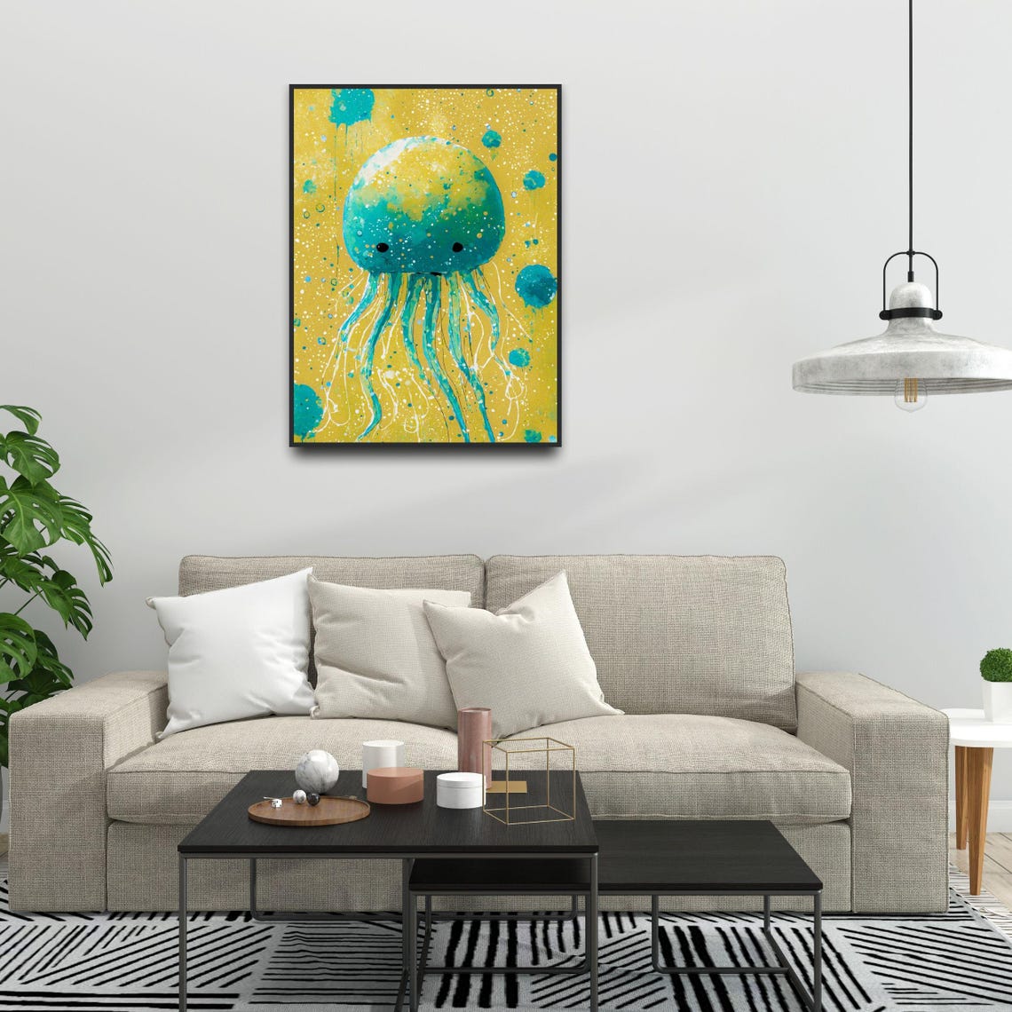Yellow Green Jellyfish Art Print Cute Ocean Animal Wall Decor Colorful Underwater Illustration For Nursery Or Kids Room 8x10 12x16 18x24 - Image 7