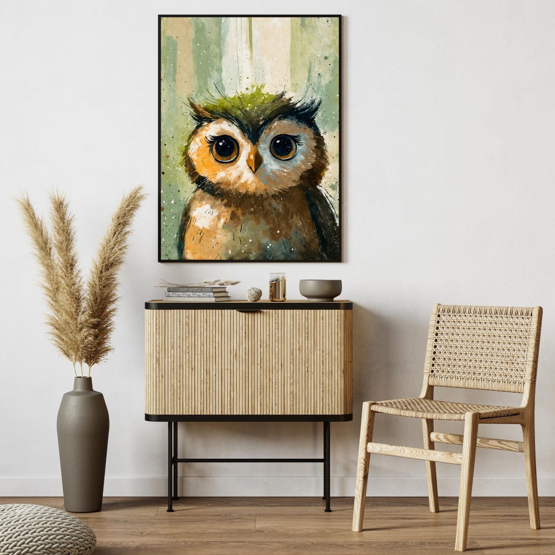 Cute Baby Owl Art Print Big Eyed Owl Portrait Night Bird Wall Art Kids Room Decor Nursery Art Green Owl Lover Gift 8x10 24x36 Sizes - Image 3