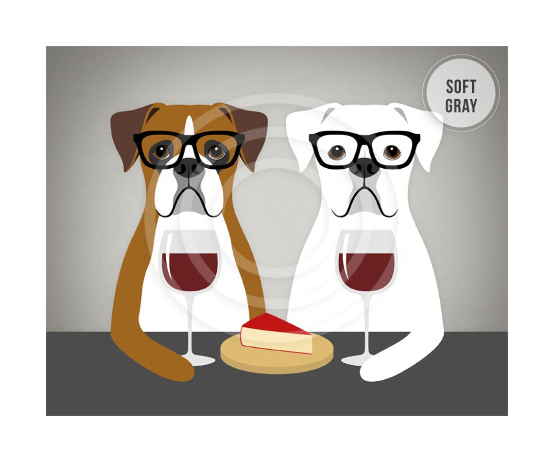 Two Hipster Boxers With Glasses Sharing Wine and Cheese Poster - Image 4