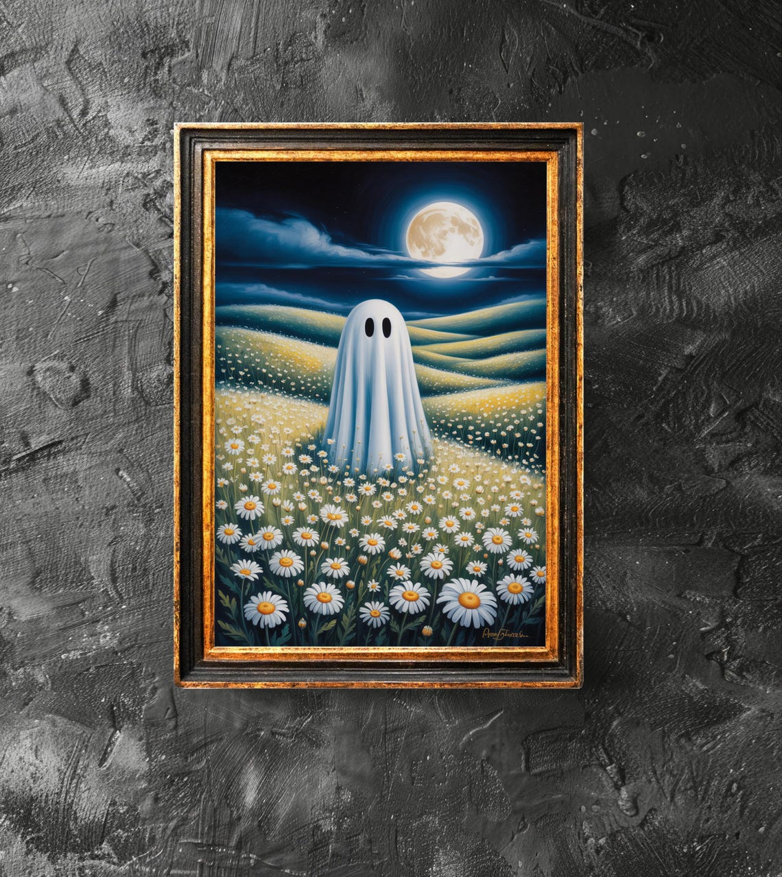 With Flowers At The Moon Poster Floral Wall Art Cute Halloween