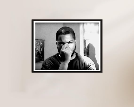 Funny Black And White Movie Still Man Covering Mouth Scene Poster