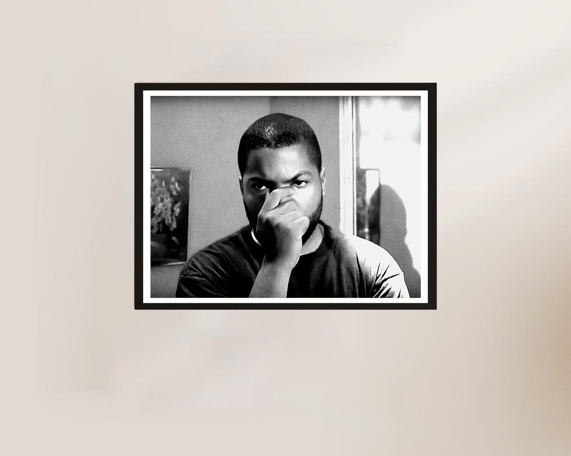 Funny Black And White Movie Still Man Covering Mouth Scene Poster