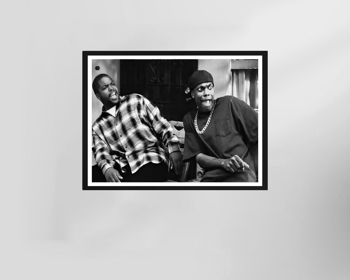 Two Men Laughing on a Porch Black and White Movie Scene Poster