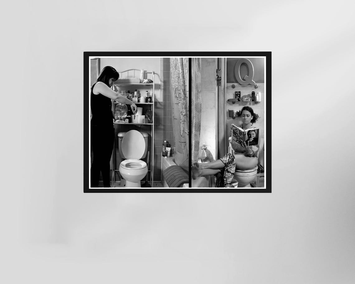 Humorous Black And White Bathroom Photo Art Funny Toilet Poster