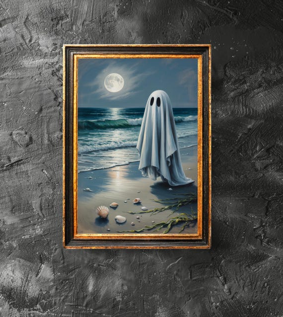 On The Beach Poster Spooky Wall Art Halloween Coastal Decor