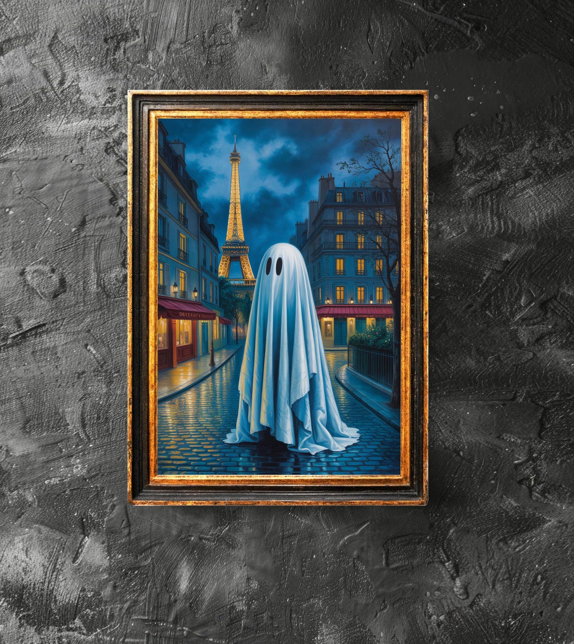 Standing Alone In Paris Poster Spooky Cute Dark Academia Eiffel Tower Halloween Print Decor