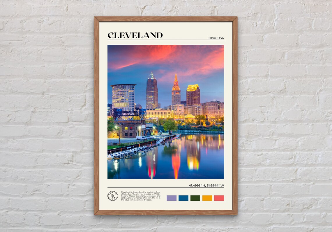 Cleveland Travel Poster, Ohio City Wall Art Print