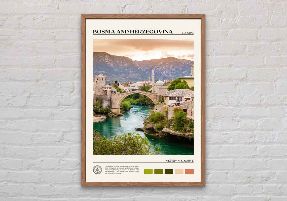 Bosnia And Herzegovina Travel Poster, Europe Wall Art