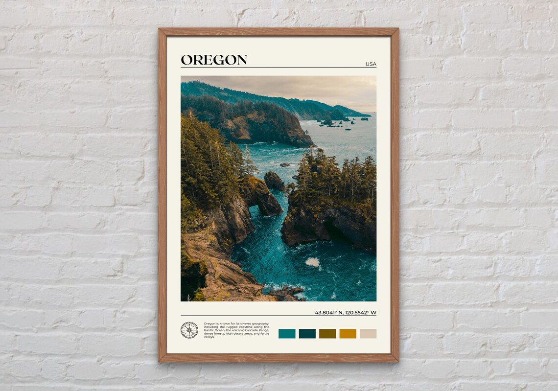 Oregon Travel Poster, USA Wall Decor