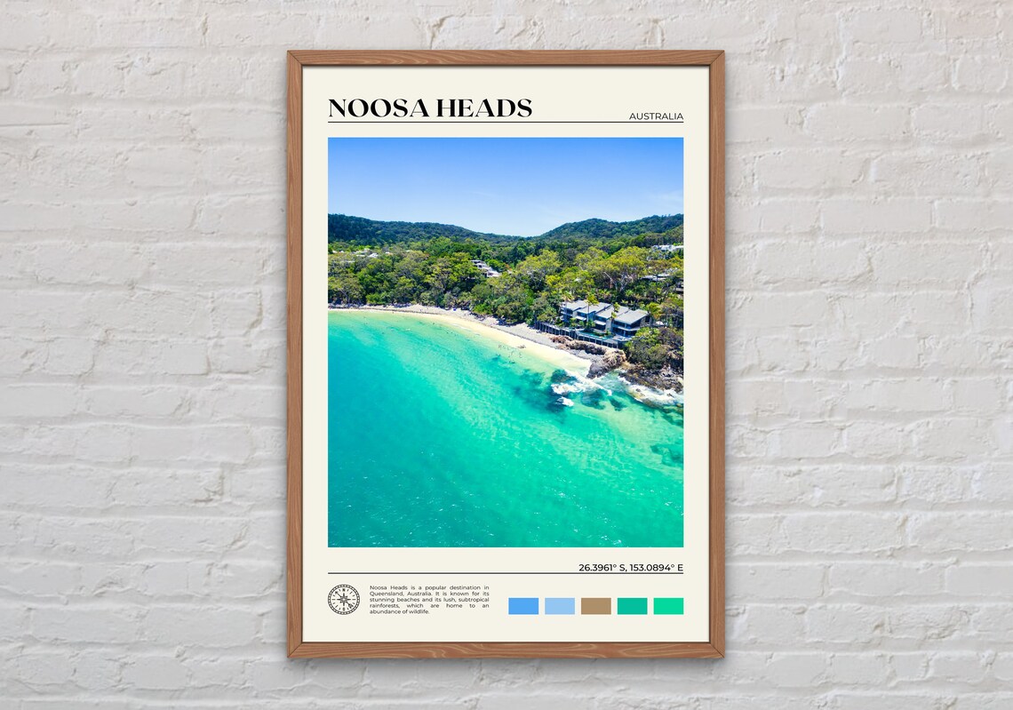 Noosa Heads Travel Poster, Coastal Destination Art