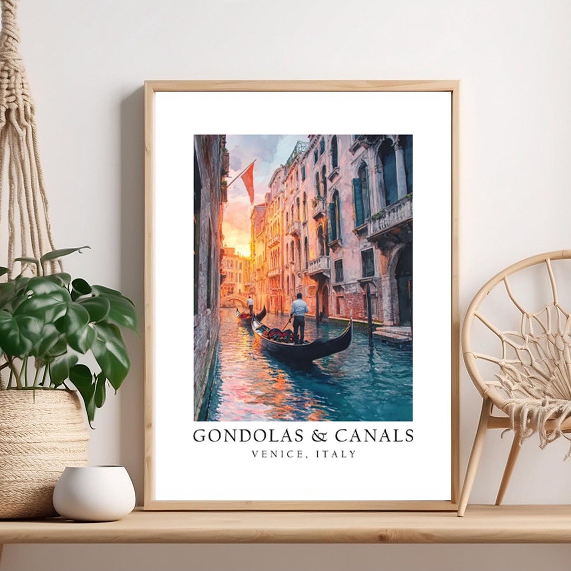 Venice Italy Gondolas And Canals Sunset Romantic Travel Poster