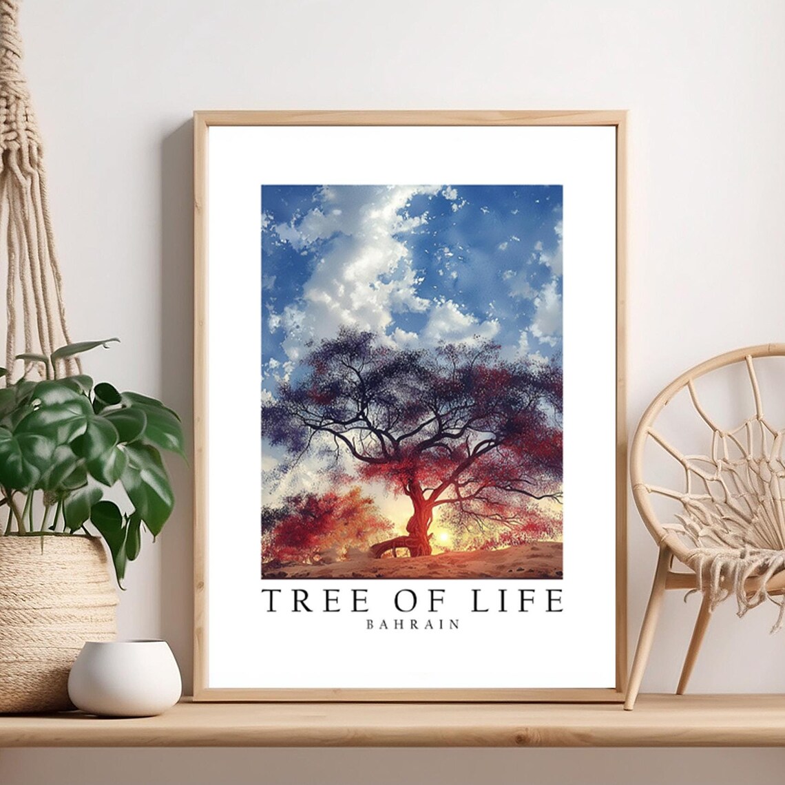 Tree of Life Bahrain Sunset Desert Landscape Iconic Travel Poster