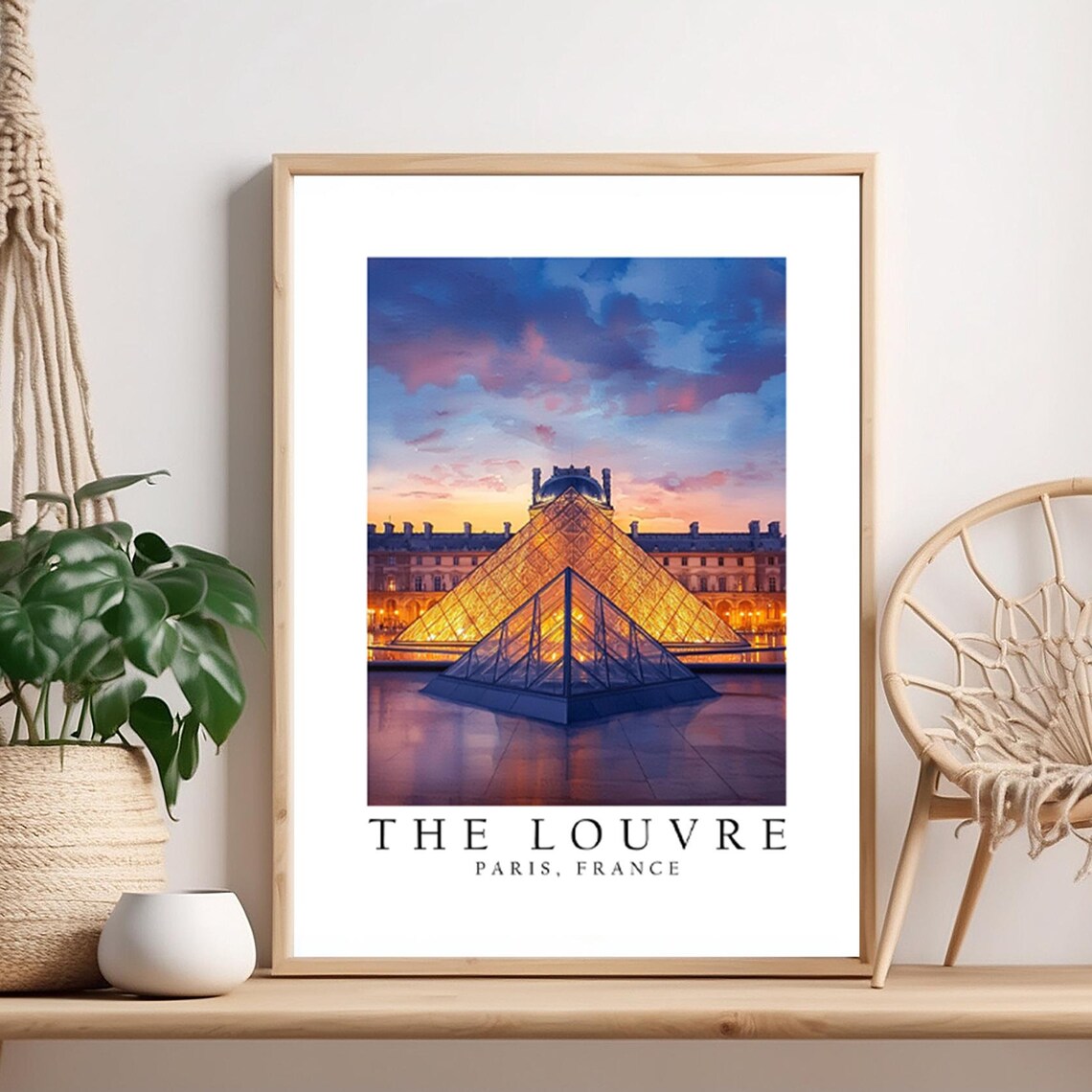 The Louvre Paris France Glass Pyramid Dusk City Travel Poster