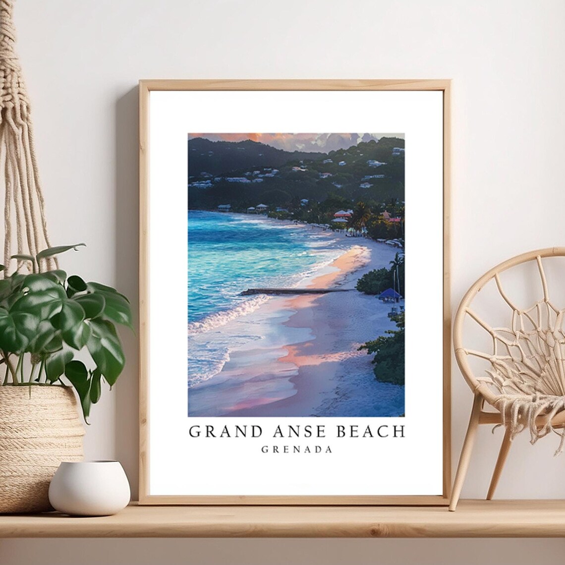 Grand Anse Beach Grenada Travel Poster Aerial View Sunset Coast