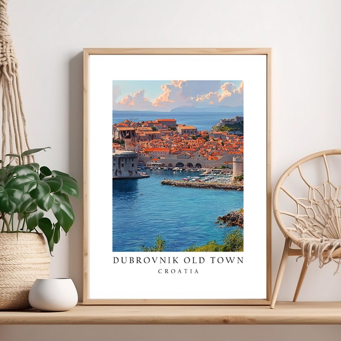 Dubrovnik Old Town Croatia Harbor Orange Roofs Travel Art Poster