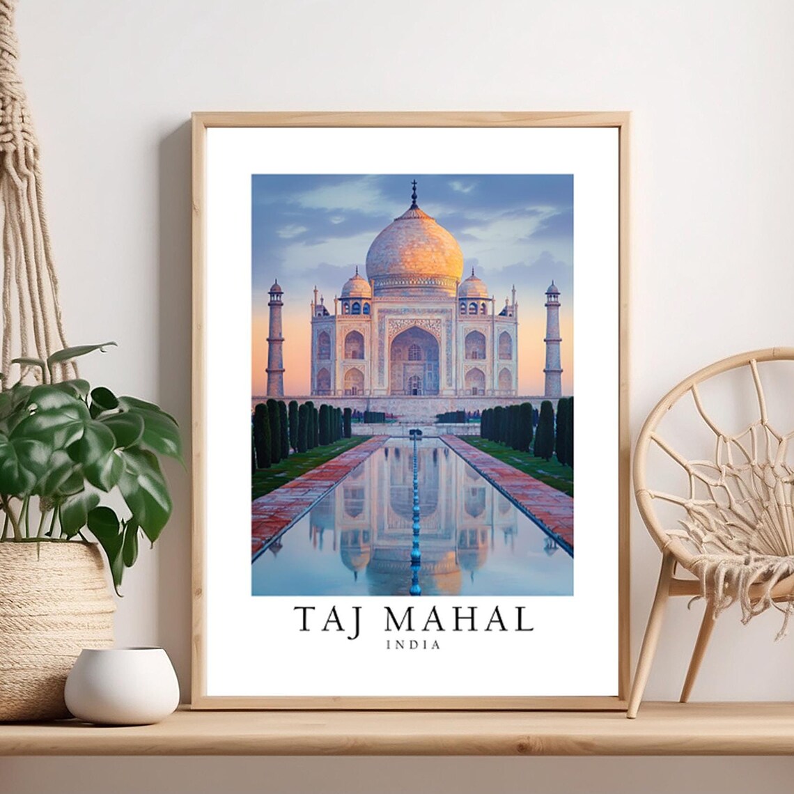 Taj Mahal India Reflection Pool Sunrise Travel Landmark Photo Poster