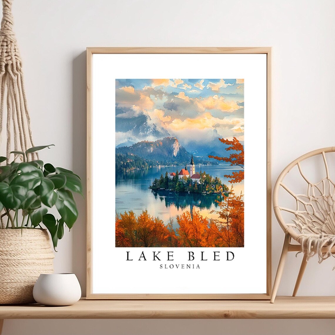 Lake Bled Slovenia Autumn Island Church Reflection Travel Poster