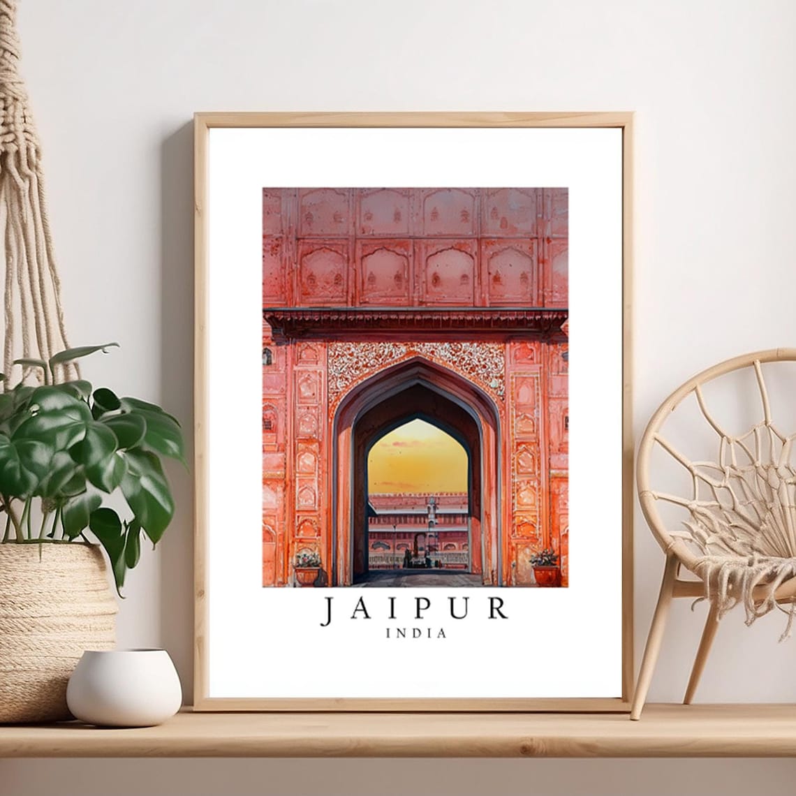 Jaipur India Old Pink Sandstone Archway at Sunset Travel Poster
