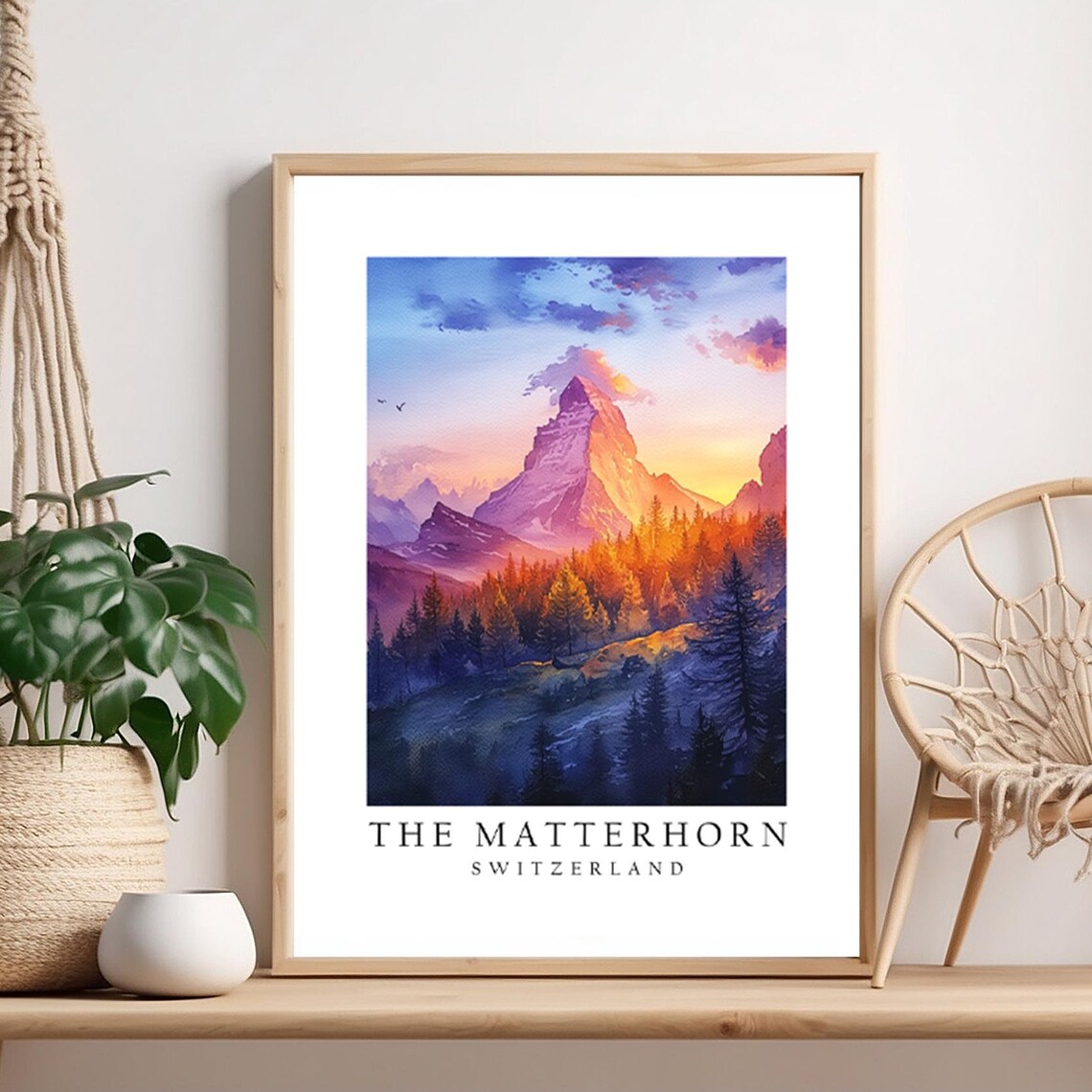 The Matterhorn Switzerland Sunset Alpenglow Peaks Travel Poster