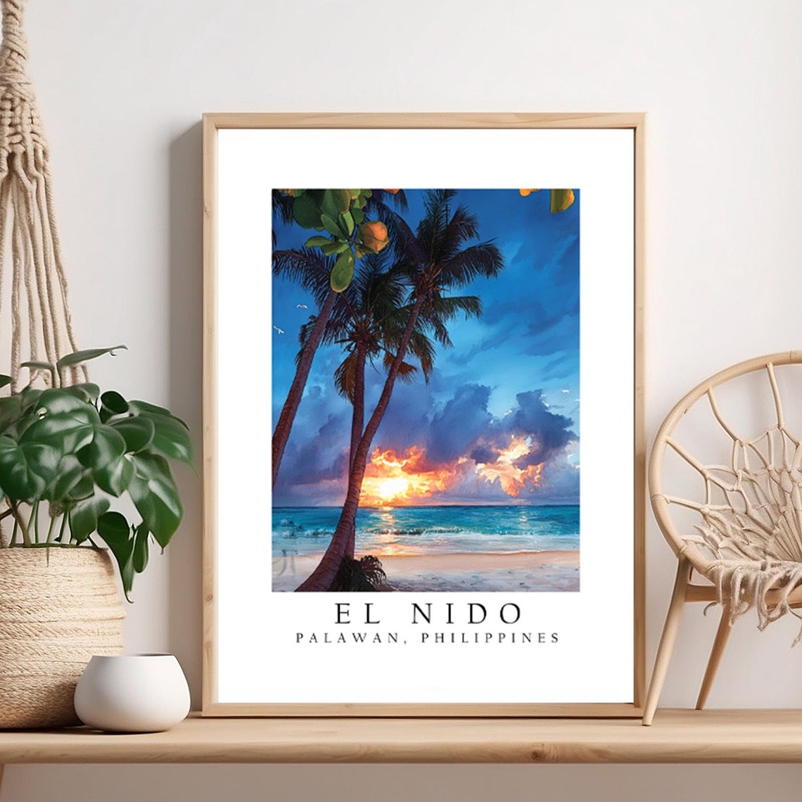 El Nido Palawan Philippines Tropical Sunset Beach Travel Poster