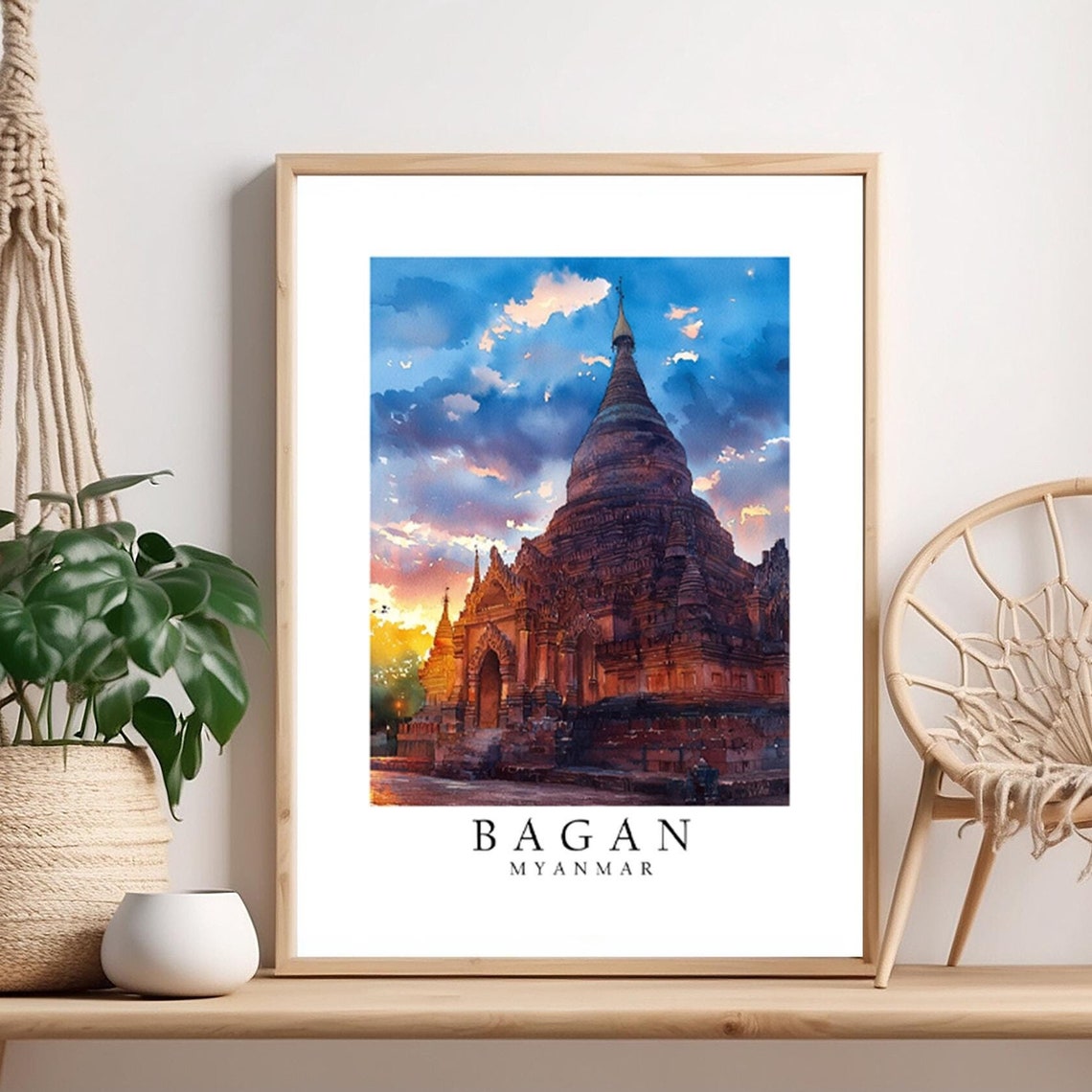 Bagan Myanmar Temple Sunset Stupa Southeast Asian Heritage Wall Art